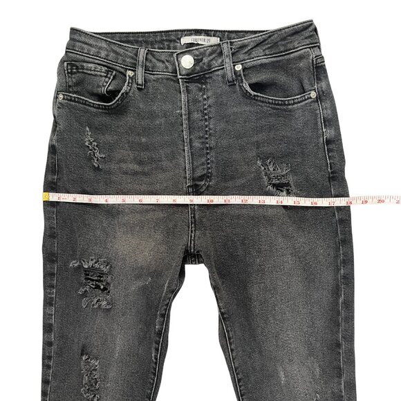 Forever 21 Women’s Black Distressed Skinny Jeans Size 30 High Rise Ripped Denim - Picture 9 of 16